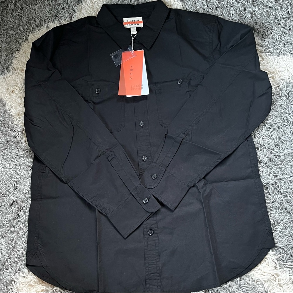 Eileen Fisher Button Down Black Top